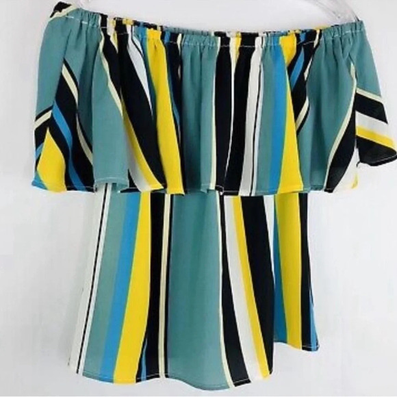BAR lll Off Shoulders Colorful Sky Dream Wide Stripes Blouse Size S - Picture 2 of 9